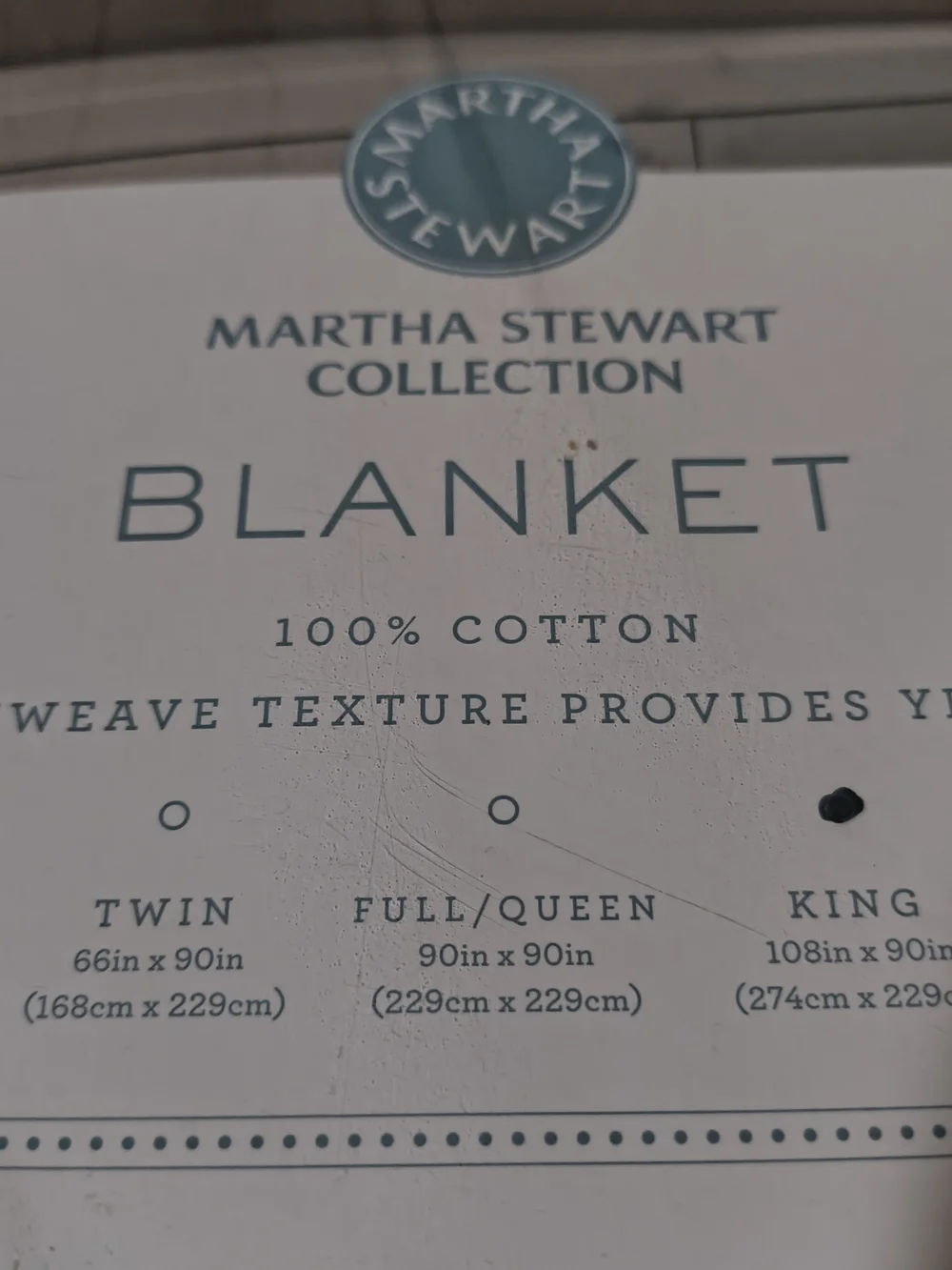 Martha Stewart 100% Cotton Basketweave Blanket King Unused, Shitake Color